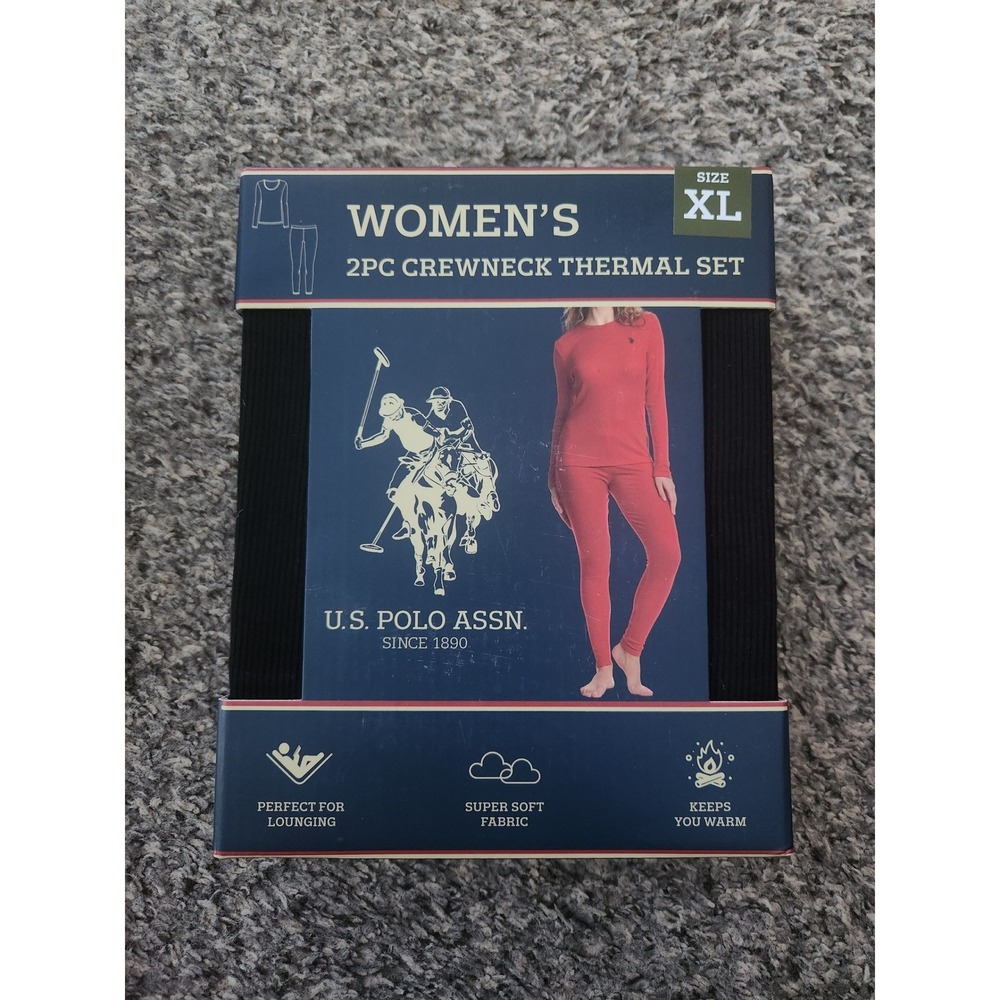 US Polo Assn Womens XL 2PC Crewneck Thermal Set Black Ribbed Base‎ Layer NIB